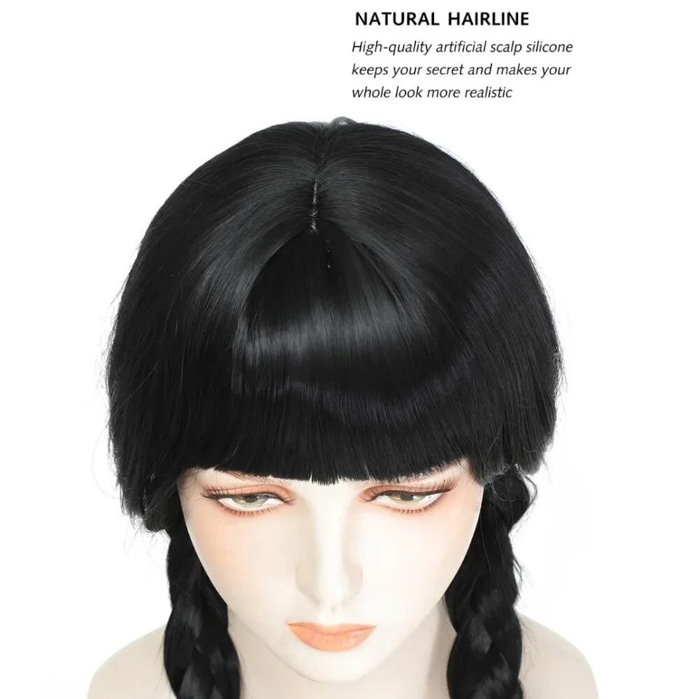 Wednesday Addams Wig – Braided Black Costume Wig for Halloween, Cosplay & Dress-